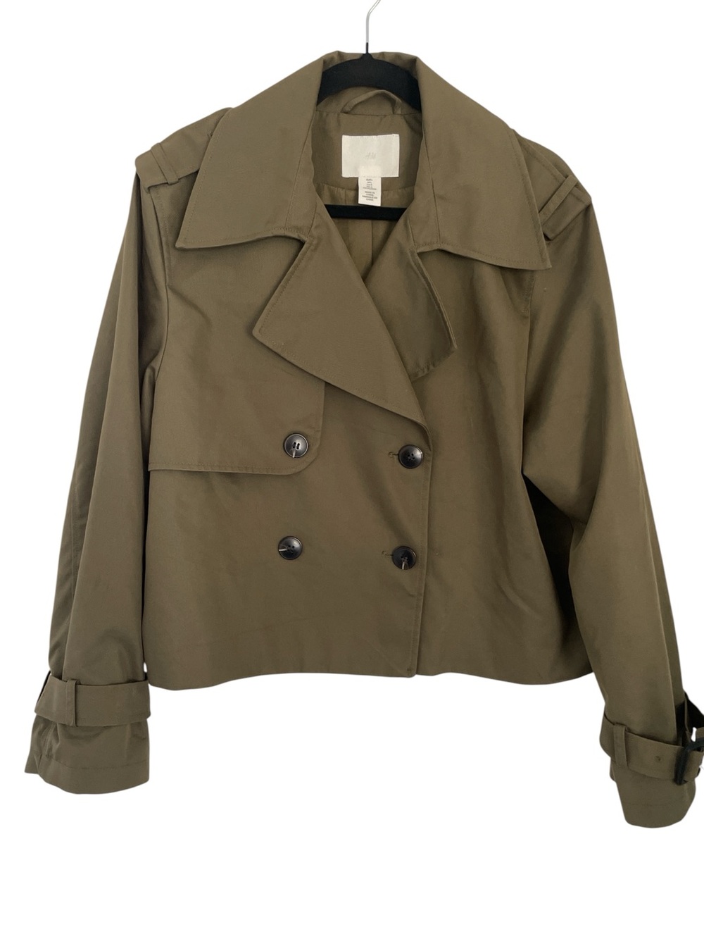 Cropped Double-Breasted Trench loose fit Trench Coat - Olive Sz Large